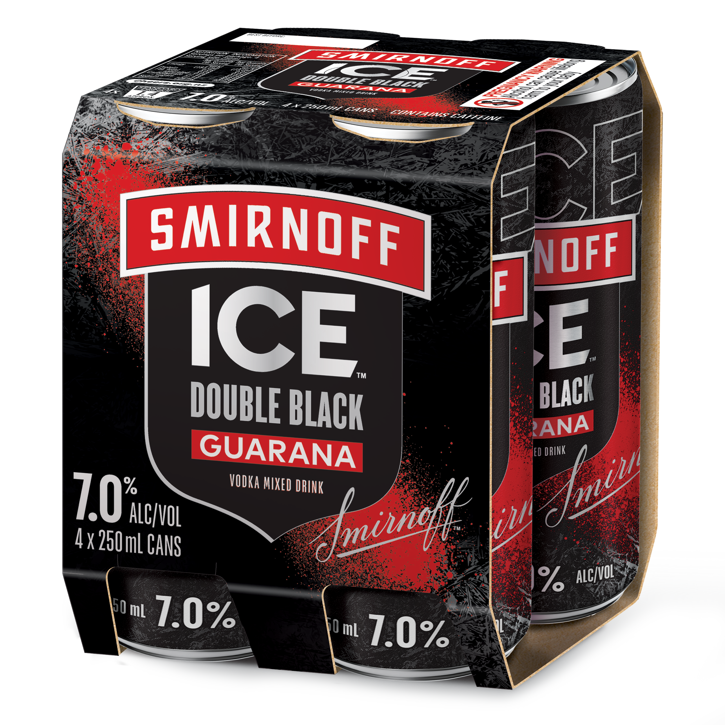 Shop Smirnoff Ice Double Black Guarana 7% 4 Pack Cans 250ml at