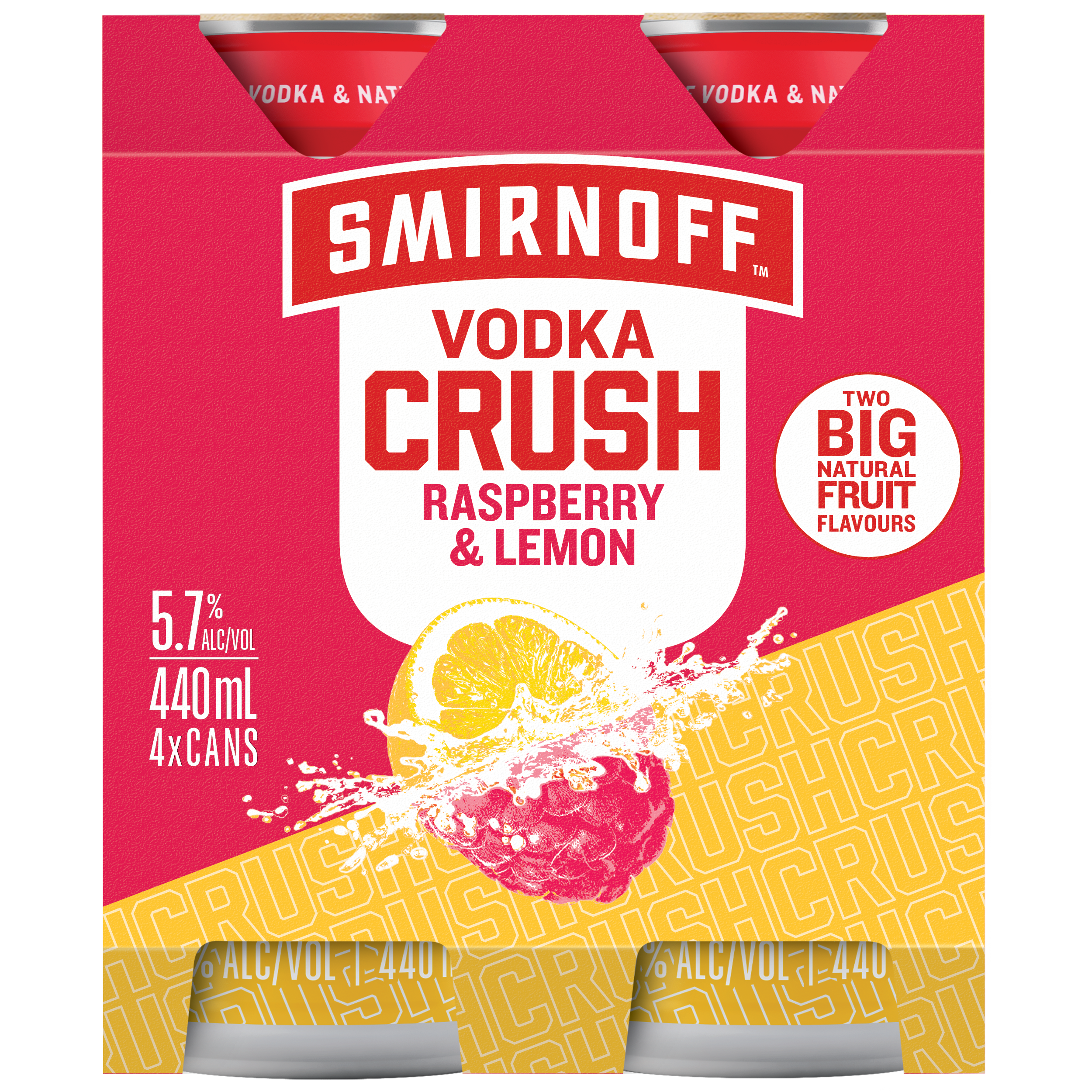Shop Smirnoff Vodka Crush Raspberry & Lemon 5.7% 4 Pack Cans 440ml